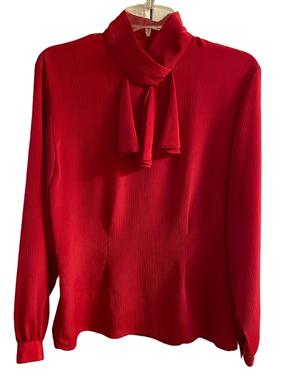 Oscar De La Renta Expressions Vintage Red High Neck Tie Collar Blouse Top Sz 10
